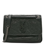 Crinkled Calfskin Matelasse Monogram Baby Niki Chain Satchel Dark Green