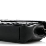Sheepskin Matelasse Chevron Monogram Medium College Bag Black
