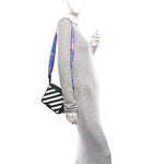 Saffiano Striped Mini Diag Binder Clip Bag Black White Indus