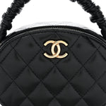 Lambskin Quilted Ruched Top Handle Vanity Case Black