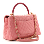 Calfskin Lizard Chevron Quilted Small Coco Handle Flap Pink