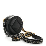 Shiny Goatskin Quilted Chanel 19 Round Clutch With Chain Black