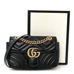 Calfskin Matelasse Small GG Marmont Shoulder Bag Black