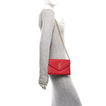 Grain De Poudre Matelasse Chevron Monogram Chain Wallet Red