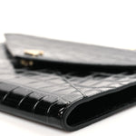 Calfskin Crocodile Embossed Croc Illusion Clutch With Chain  Black