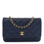 Caviar Quilted CC Turnlock Wallet On Chain WOC Navy Blue