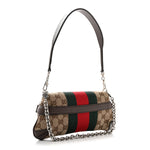 Monogram Textured Dollar Calfskin Heavy Grosgrain Web Small Maxi Horsebit Chain Shoulder Bag Beige Ebony New Acero