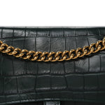 Extra Supple Calfskin Crocodile Embossed Small Crush Chain Bag Forest Green