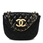 Lambskin Quilted Half Moon Flap Black