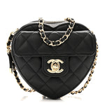Lambskin Quilted CC In Love Heart Clutch With Chain Black