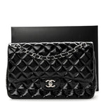 Patent Quilted Jumbo Double Flap Black