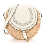 Raffia Small Grain Calfskin Small Marcie Basket Crossbody White