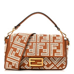 Vitello Seta FF Ajour Embroidered Baguette Brandy