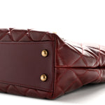 Glazed Calfskin Quilted Small Gold Bar Tote Red