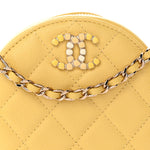 Caviar Quilted Gripoix CC Round Clutch With Chain Yellow