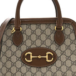 GG Supreme Monogram Azalea Calfskin Small Horsebit 1955 Top Handle Bag Beige Ebony Brown Sugar