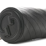 Sakai Be Green Calfskin Diagonal Stitched Mini Blondie Barrel Shoulder Bag Black