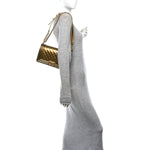 Metallic Patent Calfskin Quilted Medium Boy Flap Gold