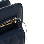 Lambskin Quilted Square Front Pocket Clutch With Chain Navy Blue