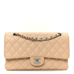 Caviar Quilted Medium Double Flap Beige