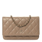 Caviar Quilted Wallet on Chain WOC Dark Beige