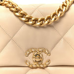 Shiny Goatskin Quilted Medium Chanel 19 Flap Beige