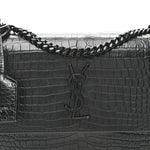 Calfskin Crocodile Embossed Medium Monochrome Monogram Sunset Black