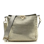 Metallic Pebbled Calfskin Small Rockstud Flip-Lock Messenger Bag Platino