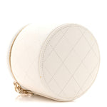 Lambskin Quilted Round Small Vanity Case With Chain White Black