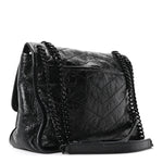 Crinkled Calfskin Matelasse Monogram Medium Niki Chain Satchel Black