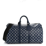 Calfskin Shadow Monogram Keepall Bandouliere 50 Ink Blue White