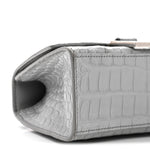 Shiny Calfskin Crocodile Embossed Hourglass Top Handle Bag XS Balenciaga Grey