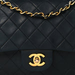 Lambskin Quilted Medium Double Flap Navy