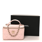 Caviar Quilted Top Handle Vanity With Chain Light Pink