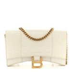 Shiny Calfskin Crocodile Embossed Hourglass Chain Bag White