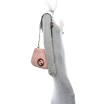 Roxy Calfskin Web Medium Blondie Top Handle Shoulder Flap Bag Powder Pink