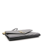 Grain De Poudre Matelasse Chevron Monogram Envelope Clutch Black