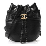 Aged Calfskin Quilted Small Gabrielle Bucket Black
