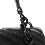 Sheepskin Matelasse Chevron Monogram Monochrome Medium College Bag Black