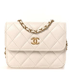 Lambskin Quilted Pearl Crush Clutch With Chain White
