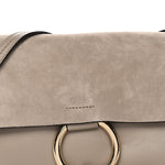 Suede Calfskin Small Faye Shoulder Bag Motty Grey