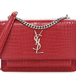 Calfskin Crocodile Embossed Monogram Sunset Chain Wallet Rouge Eros
