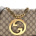 GG Supreme Monogram Textured Dollar Calfskin Blondie Chain Shoulder Flap Bag Beige Ebony New Acero
