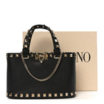 Grainy Calfskin Mini Rockstud Shopping Bag Black