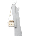 Monogram Textured Calfskin Horsebit 1955 Drawstring Bucket Bag Beige Mystic White