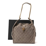 Suede Quilted Medium Chanel 25 Handbag Dark Grey