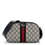 GG Supreme Monogram Textured Dollar Calfskin Web Small Ophidia Camera Bag Beige Blue