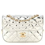 Mirror Calfskin Metallic Calfskin Quilted Hollywood Boulevard Mini Flap With Star Coin Purse Silver
