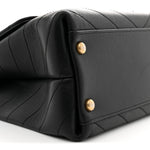 Grained Calfskin Snakeskin Small Chevron Chic Top Handle Flap Black