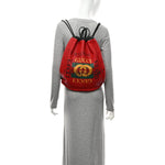 Calfskin Coco Capitan Logo Drawstring Backpack Hibiscus Red